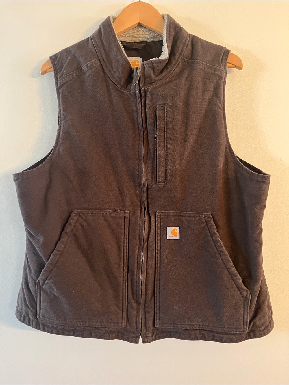 Carhartt Dark Brown Sherpa Lined Work Vest Sz XL